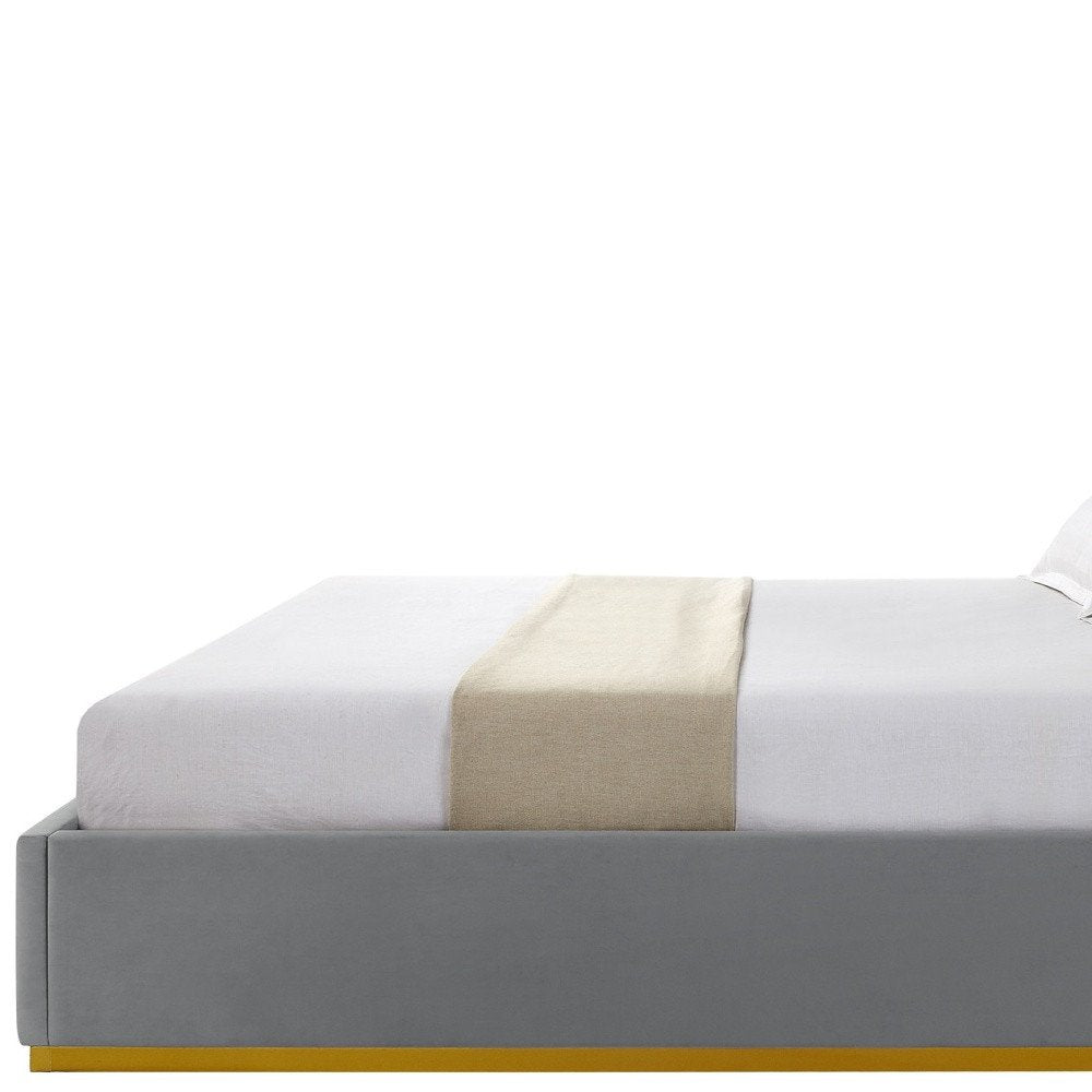 Beige Solid Wood Queen Upholstered Velvet Bed HomeRoots