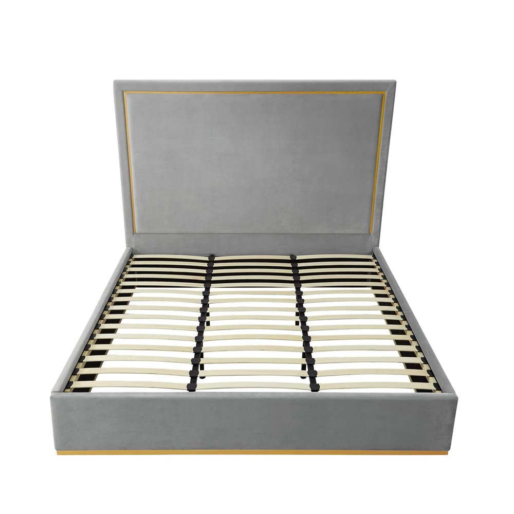 Beige Solid Wood Queen Upholstered Velvet Bed HomeRoots