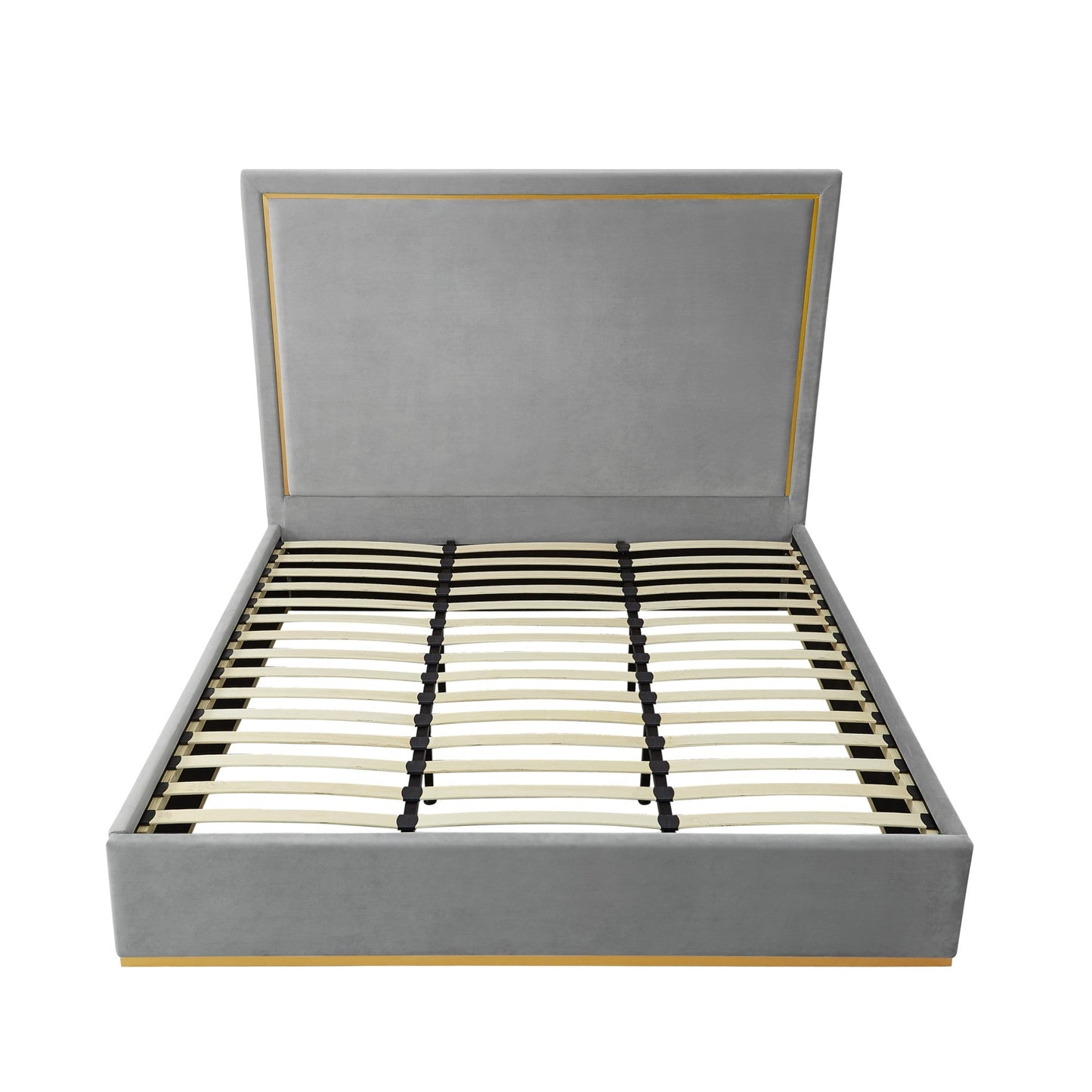 Beige Solid Wood Queen Upholstered Velvet Bed HomeRoots