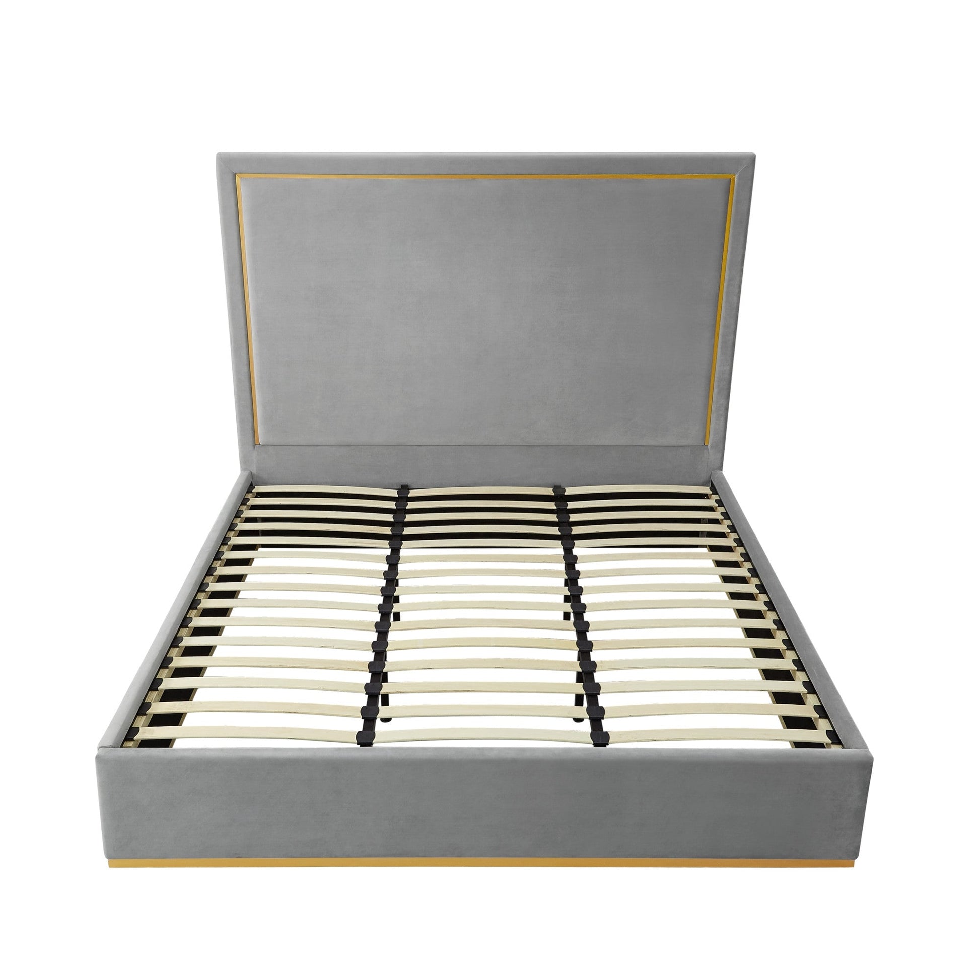 Beige Solid Wood Queen Upholstered Velvet Bed HomeRoots