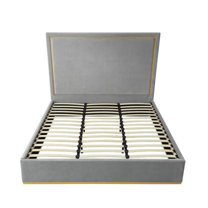 Beige Solid Wood Queen Upholstered Velvet Bed HomeRoots