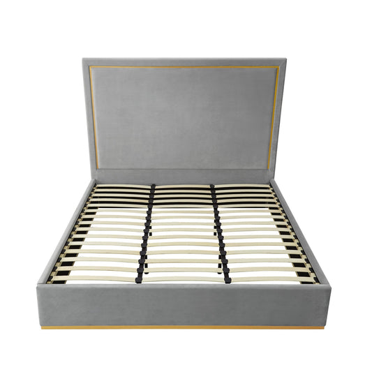 Beige Solid Wood Queen Upholstered Velvet Bed HomeRoots