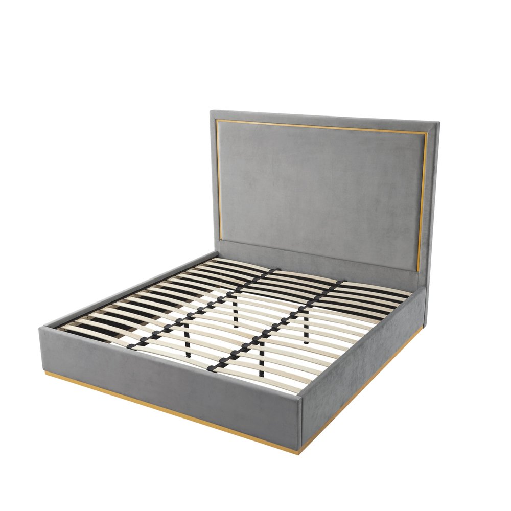 Beige Solid Wood Queen Upholstered Velvet Bed HomeRoots