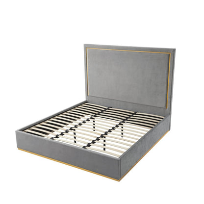 Beige Solid Wood Queen Upholstered Velvet Bed HomeRoots