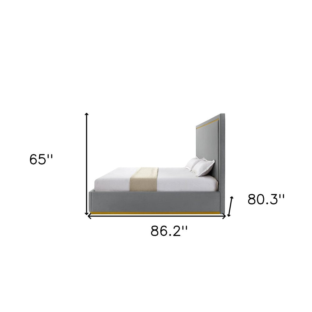 Beige Solid Wood Queen Upholstered Velvet Bed HomeRoots