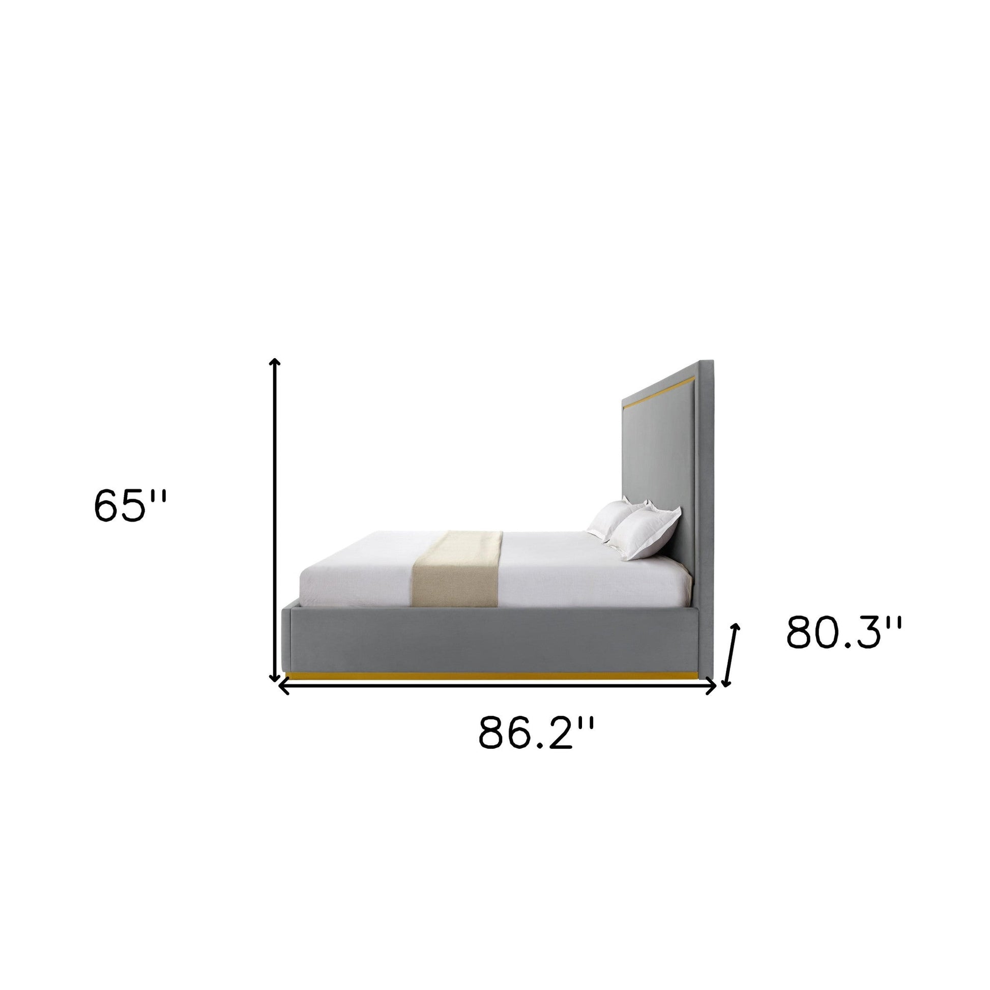 Beige Solid Wood Queen Upholstered Velvet Bed HomeRoots