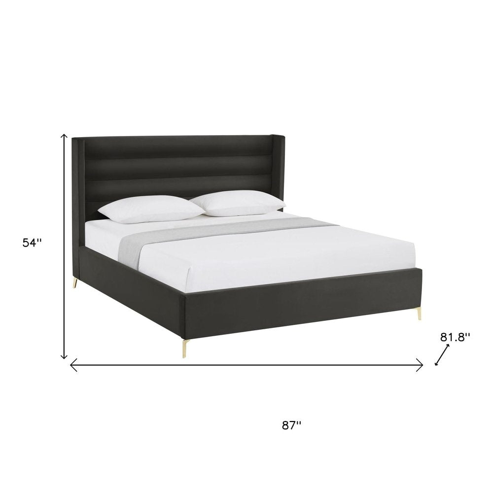 Black Velvet Upholstered King Bed Frame — view 9