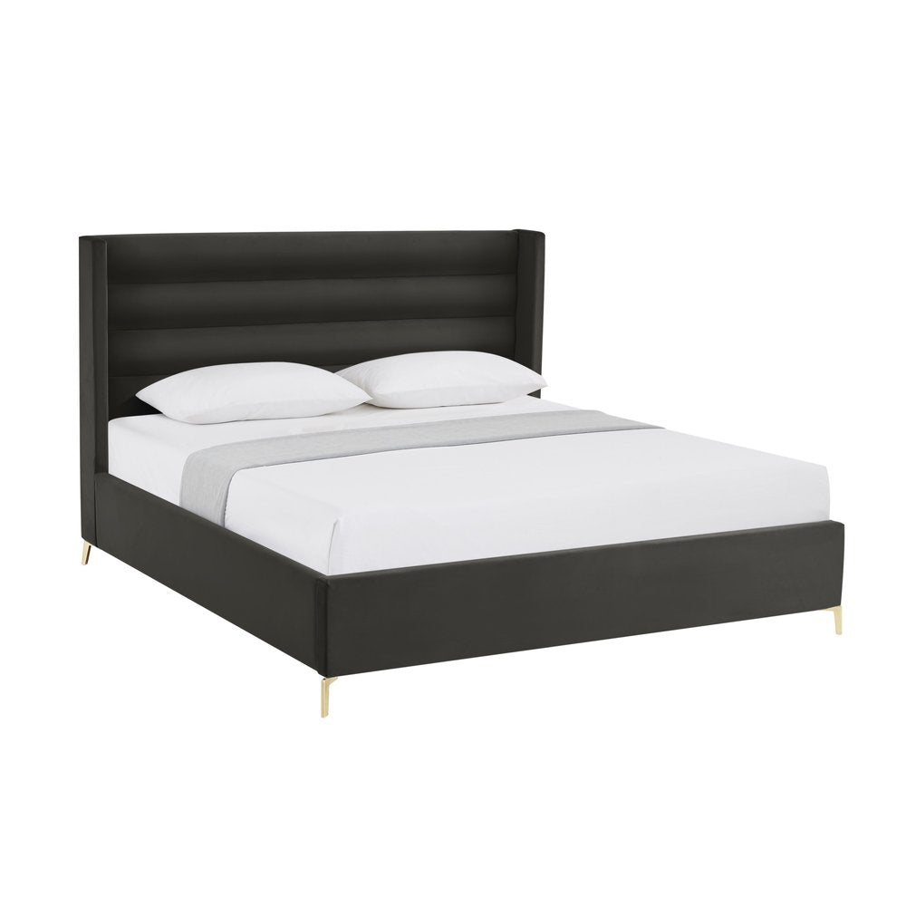 Black Velvet Upholstered King Bed Frame — view 1