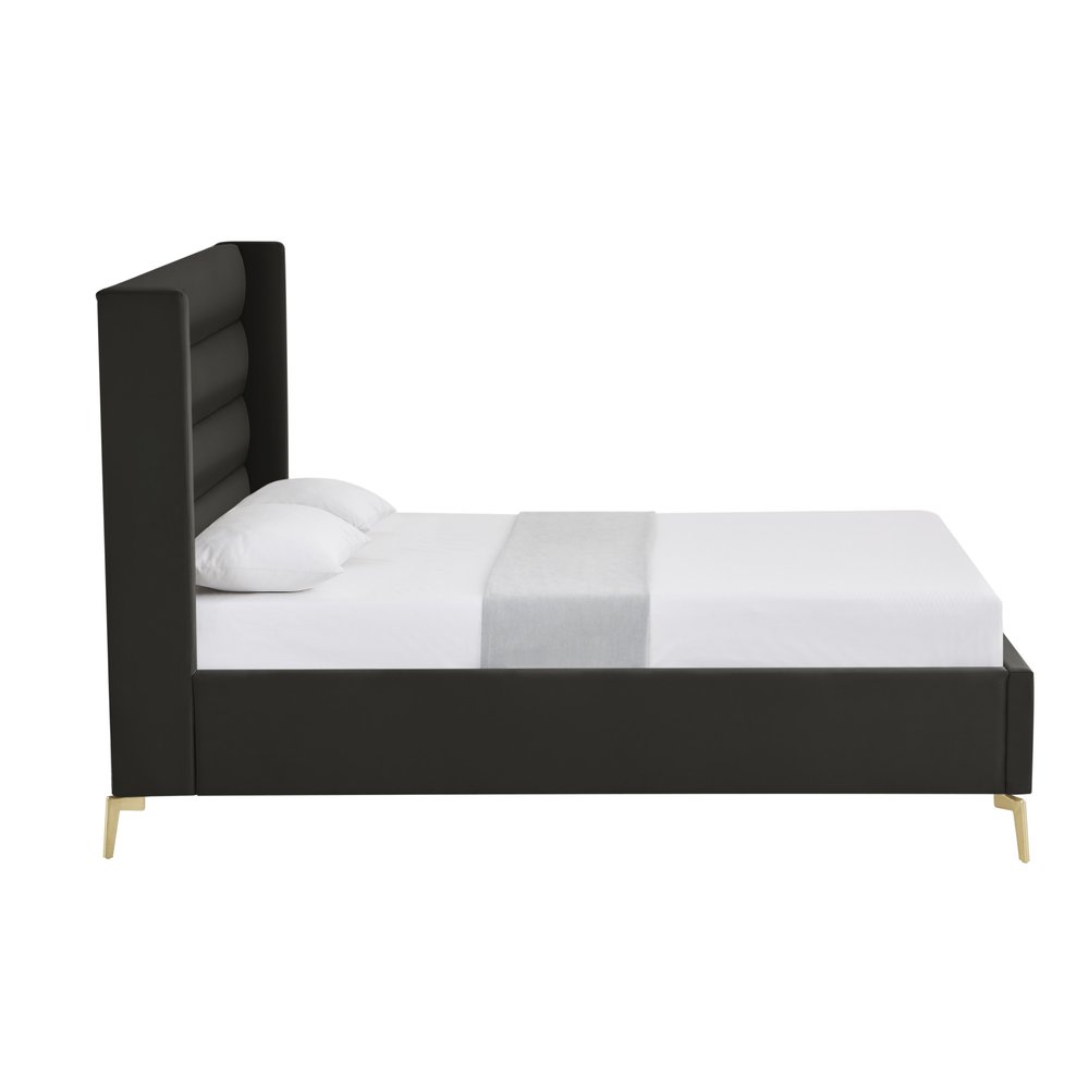 Black Velvet Upholstered King Bed Frame HomeRoots