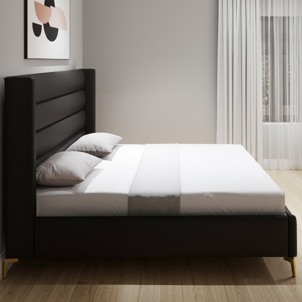 Black Velvet Upholstered King Bed Frame — view 1