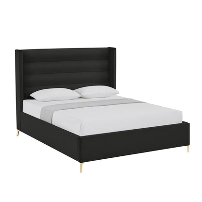 Black Velvet Upholstered King Bed Frame HomeRoots