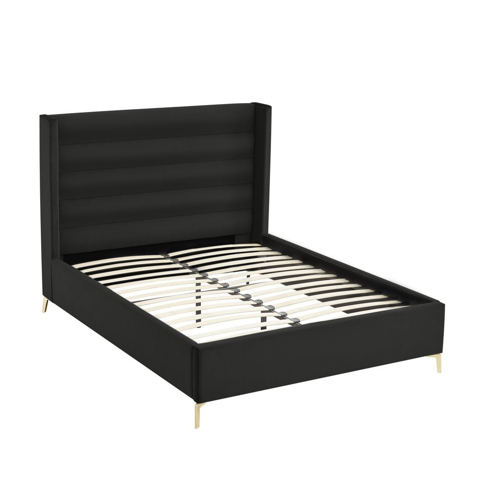 Black Velvet Upholstered King Bed Frame — view 11