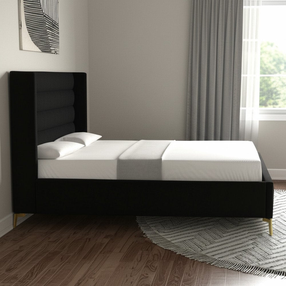 Black Velvet Upholstered King Bed Frame HomeRoots