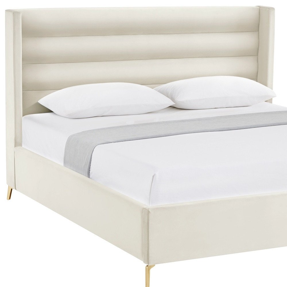 Cream Velvet Upholstered Queen Bed Frame HomeRoots