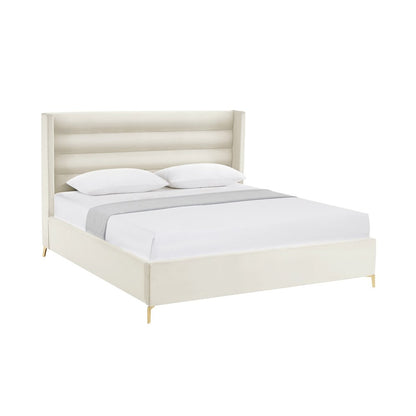 Cream Velvet Upholstered Queen Bed Frame HomeRoots
