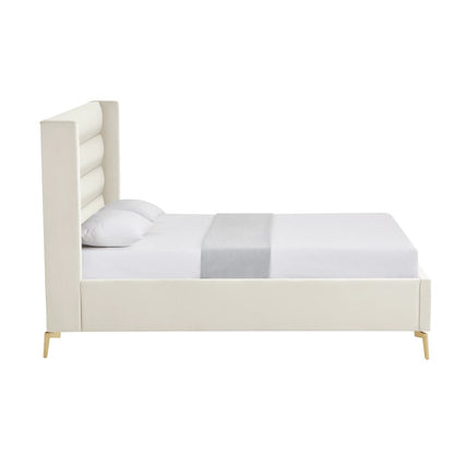 Cream Velvet Upholstered Queen Bed Frame HomeRoots