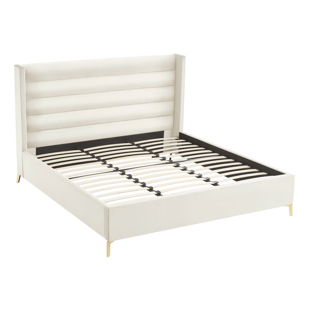 Cream Velvet Upholstered Queen Bed Frame HomeRoots