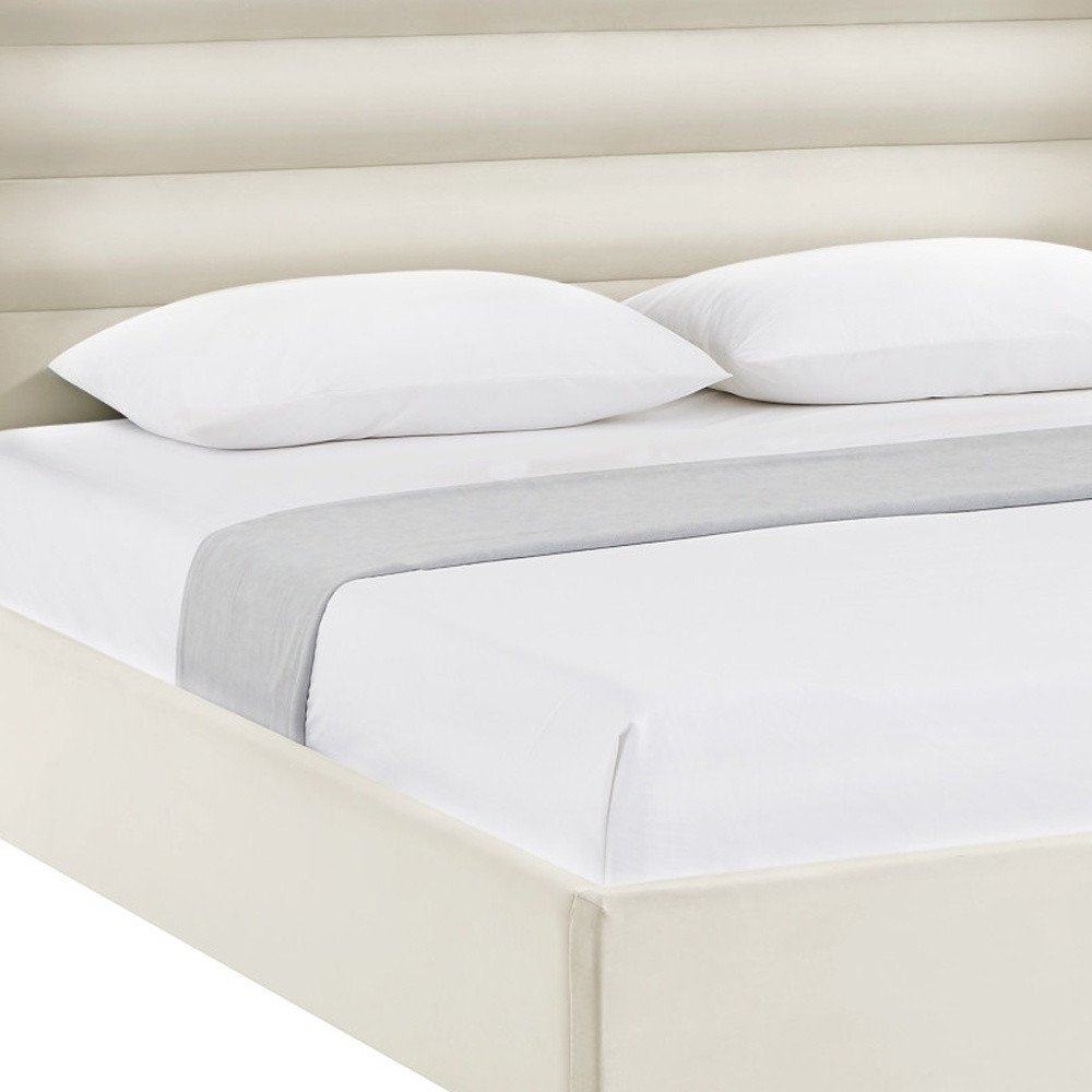 Cream Velvet Upholstered Queen Bed Frame HomeRoots