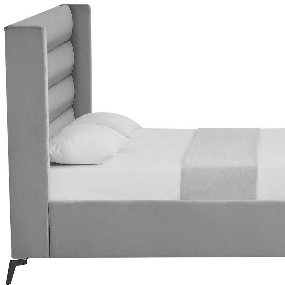 Light Gray Velvet Upholstered King Bed Frame HomeRoots
