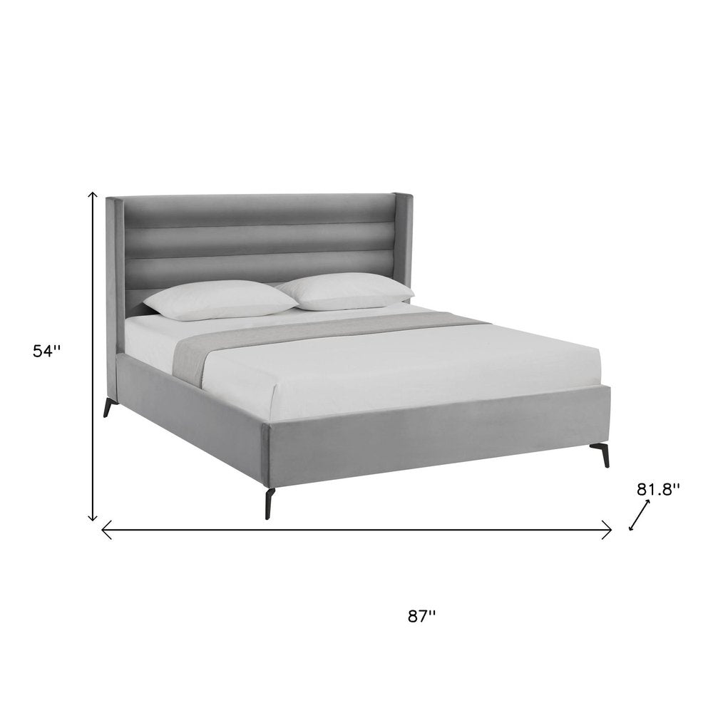 Light Gray Velvet Upholstered King Bed Frame HomeRoots