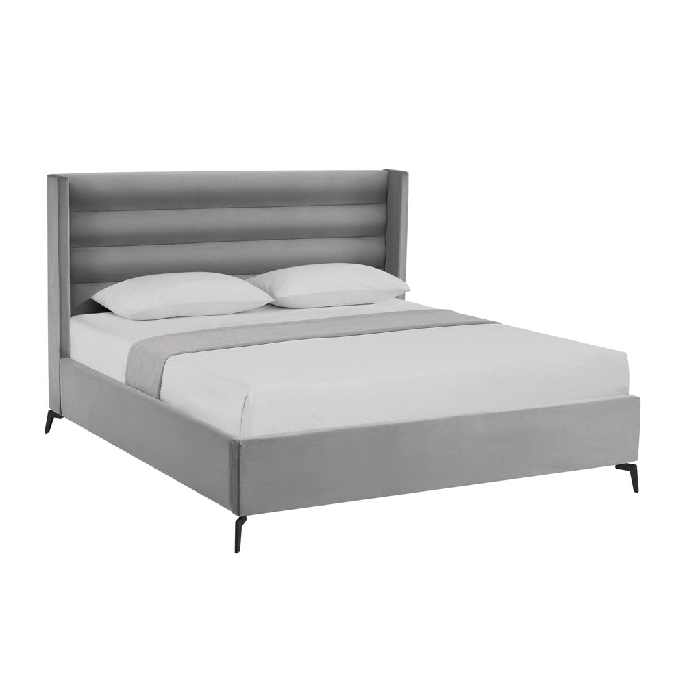 Light Gray Velvet Upholstered King Bed Frame HomeRoots