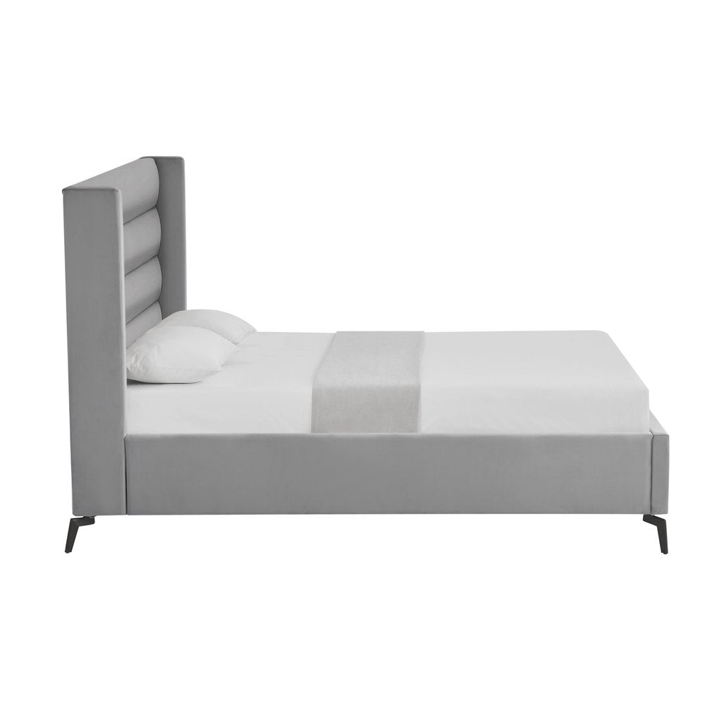 Light Gray Velvet Upholstered King Bed Frame — view 4