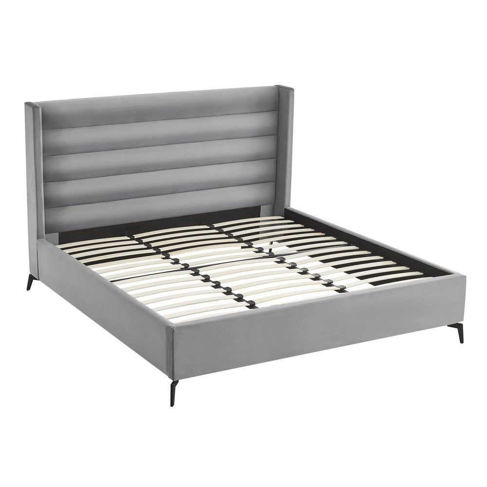 Light Gray Velvet Upholstered King Bed Frame HomeRoots