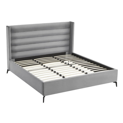 Light Gray Velvet Upholstered King Bed Frame HomeRoots