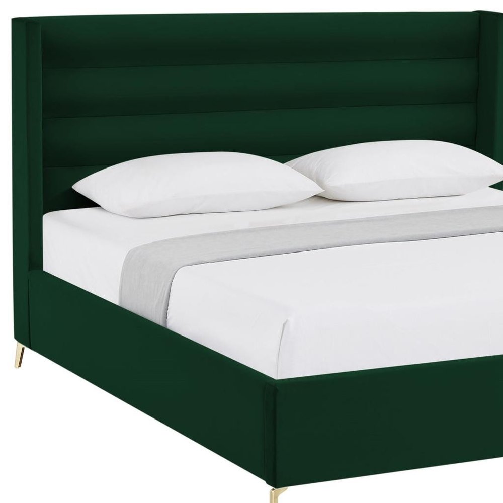 Green Velvet Upholstered King Bed Frame — view 8