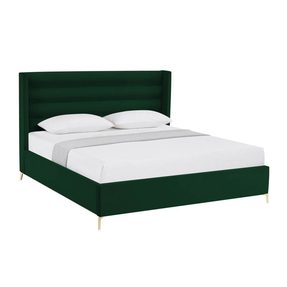 Green Velvet Upholstered King Bed Frame — view 2