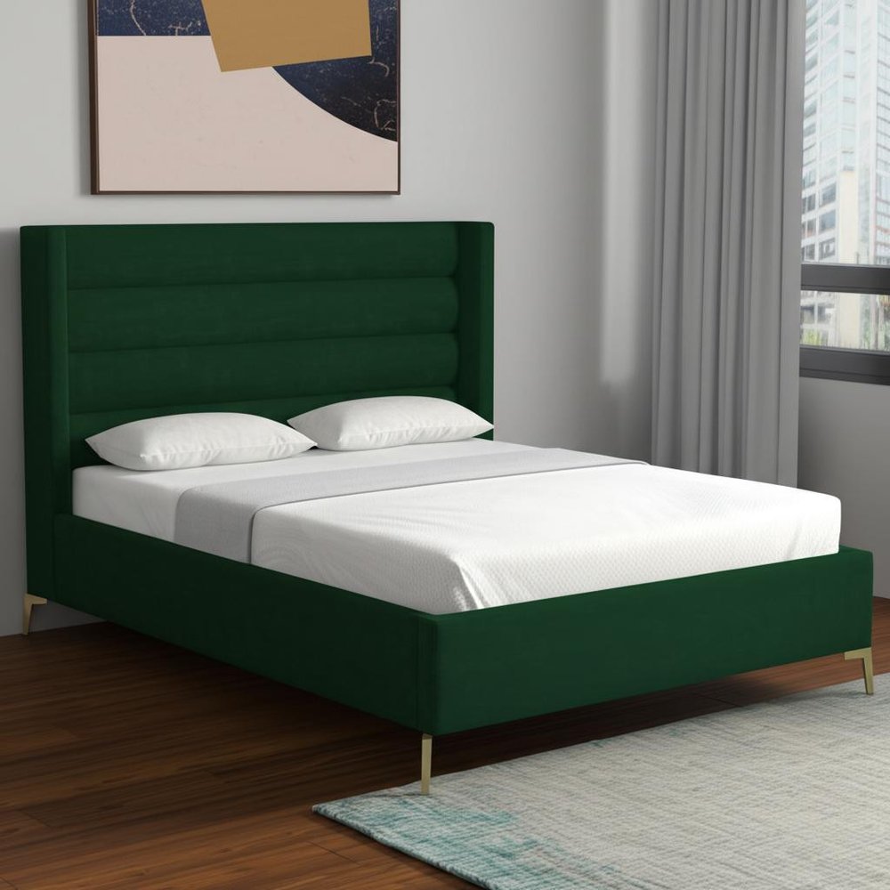 Green Velvet Upholstered King Bed Frame HomeRoots