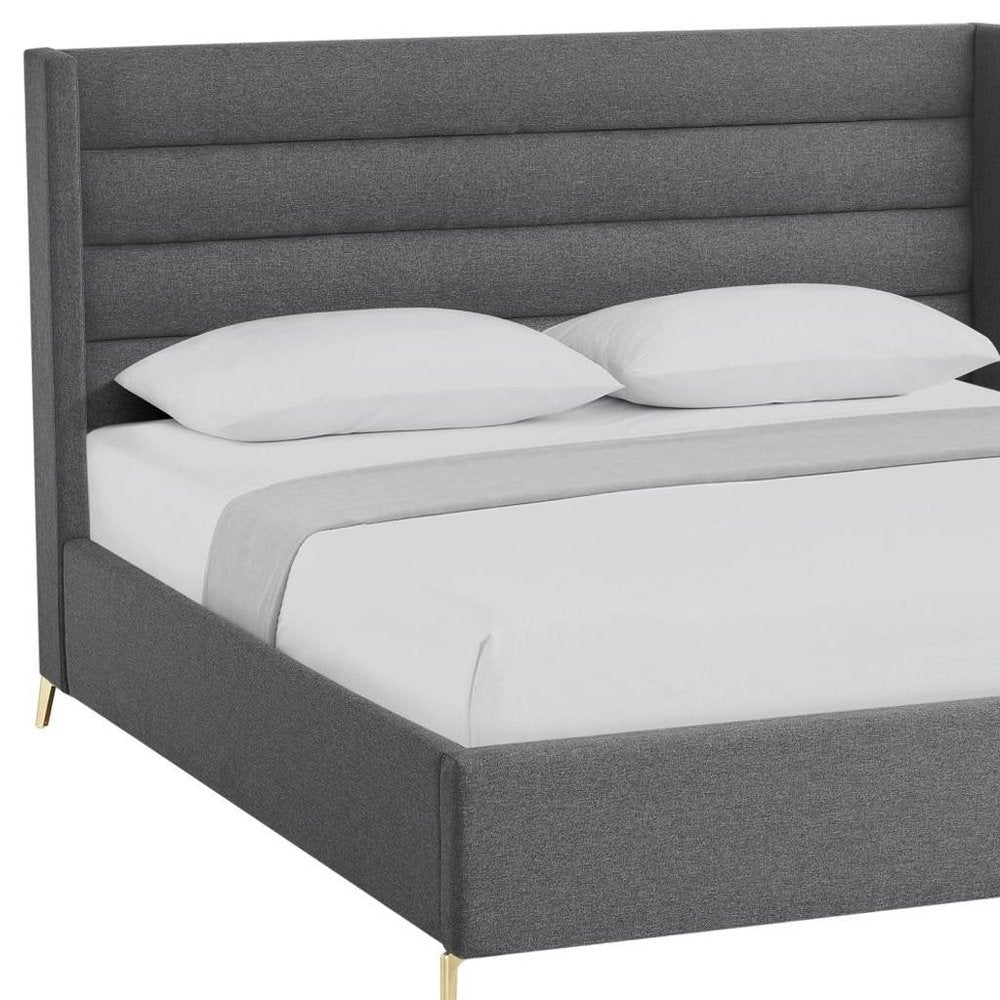 Gray Linen Upholstered King Bed Frame HomeRoots