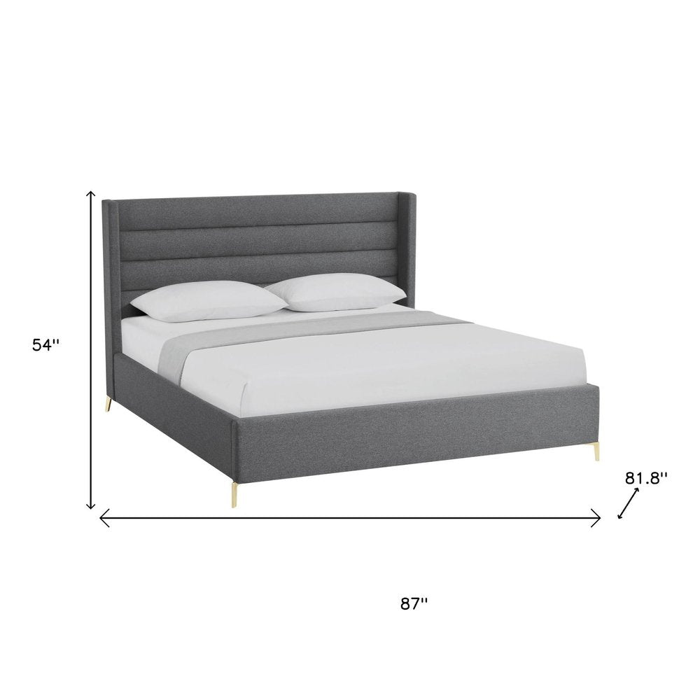Gray Linen Upholstered King Bed Frame HomeRoots