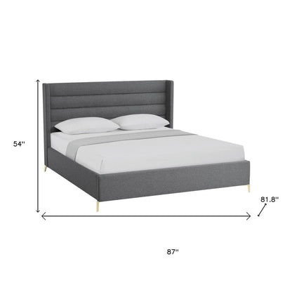 Gray Linen Upholstered King Bed Frame HomeRoots