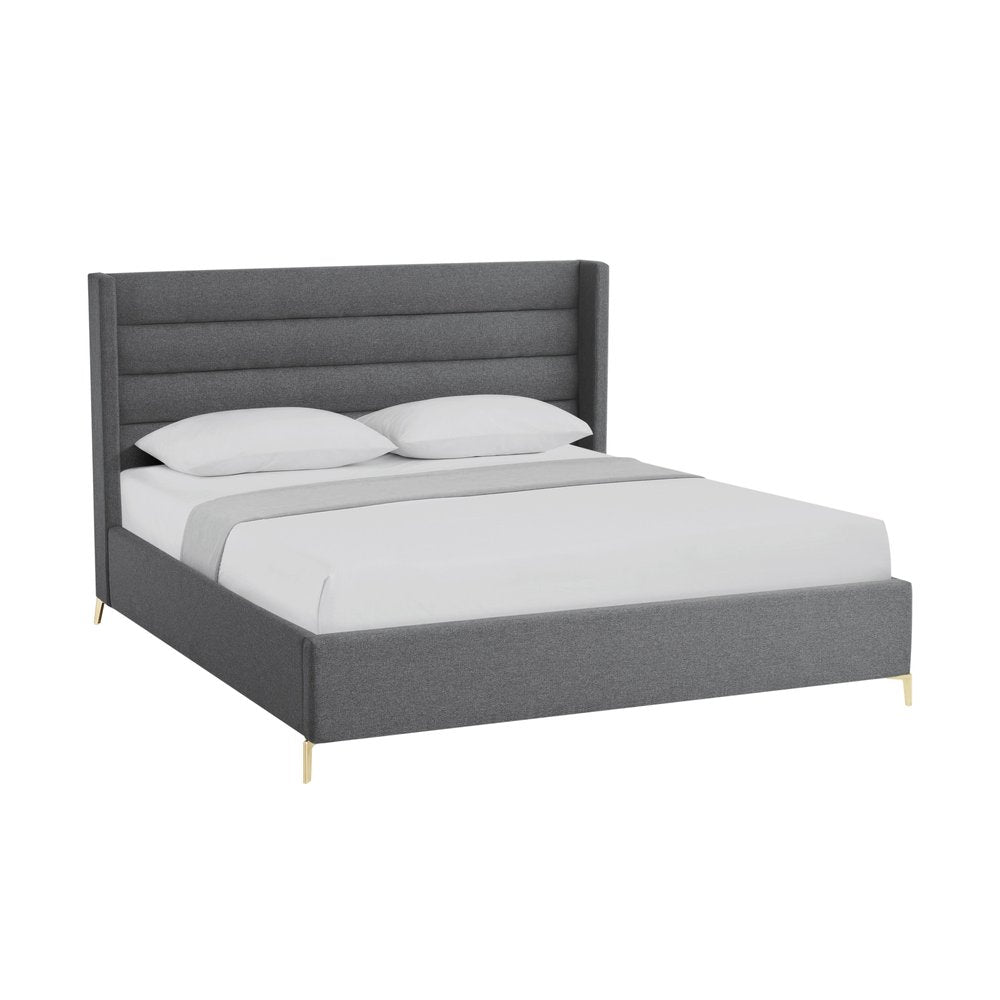 Gray Linen Upholstered King Bed Frame HomeRoots