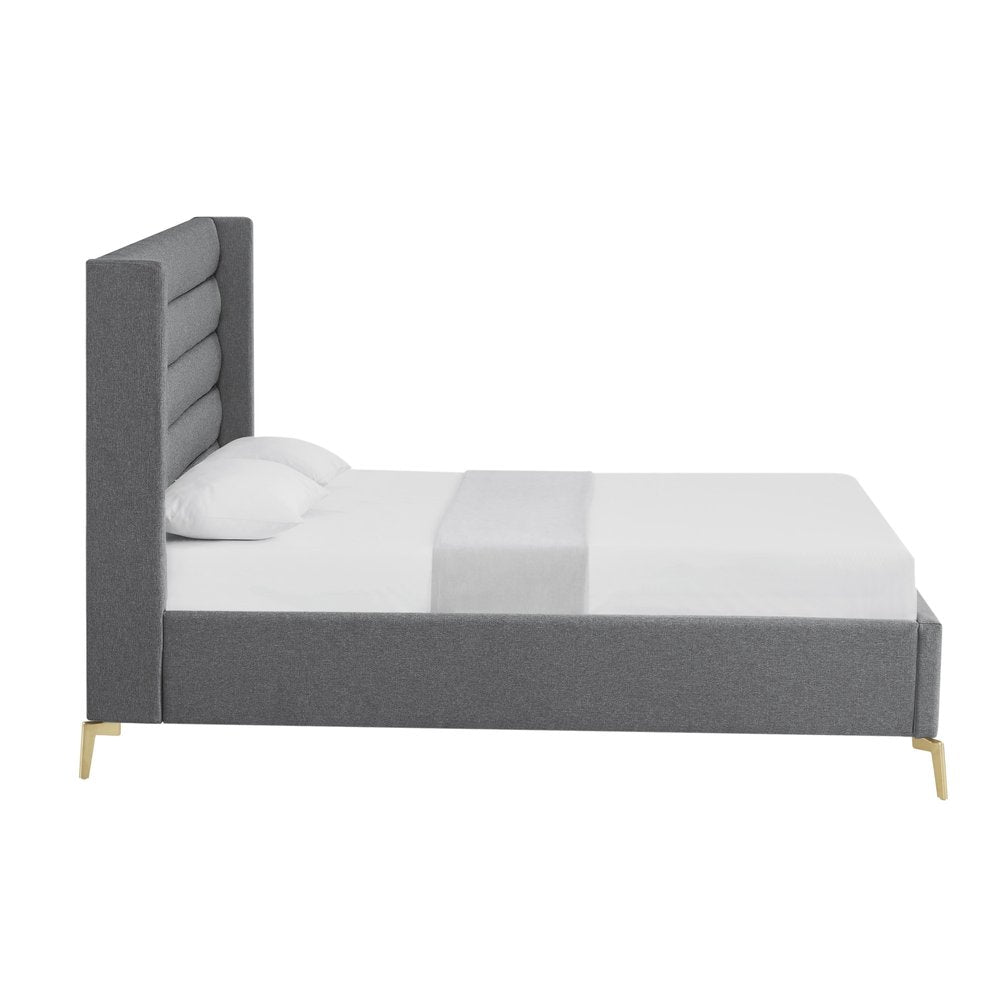 Gray Linen Upholstered King Bed Frame HomeRoots