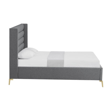 Gray Linen Upholstered King Bed Frame HomeRoots