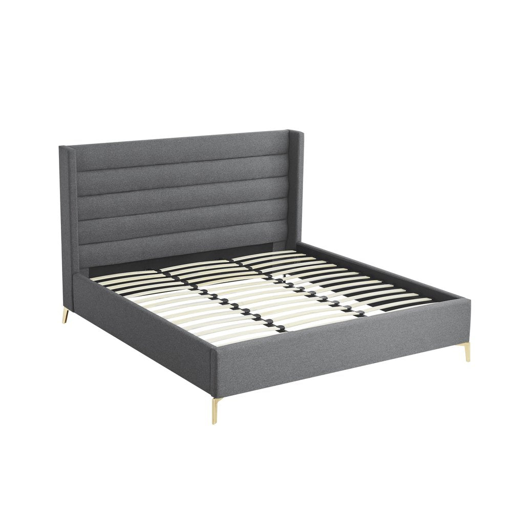 Gray Linen Upholstered King Bed Frame HomeRoots