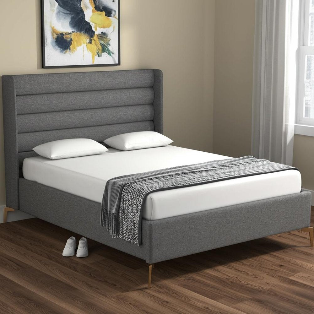 Gray Linen Upholstered King Bed Frame HomeRoots