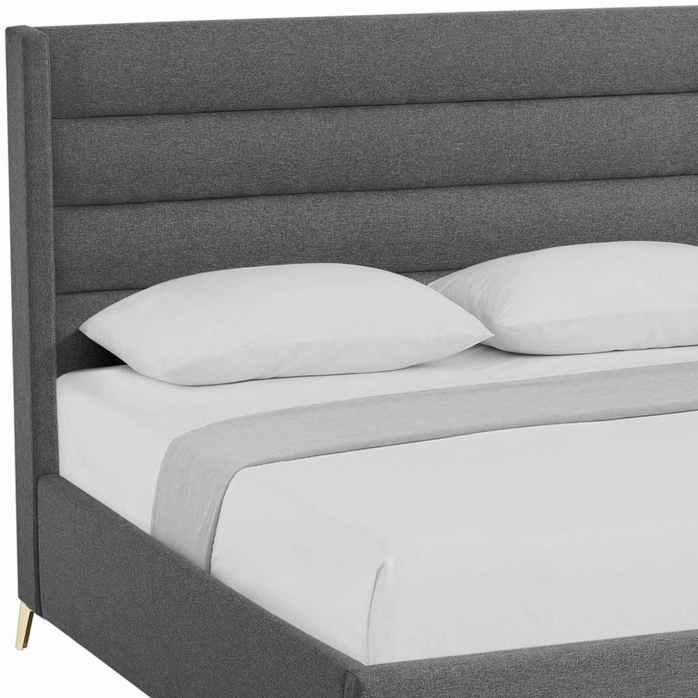 Gray Linen Upholstered King Bed Frame — view 17