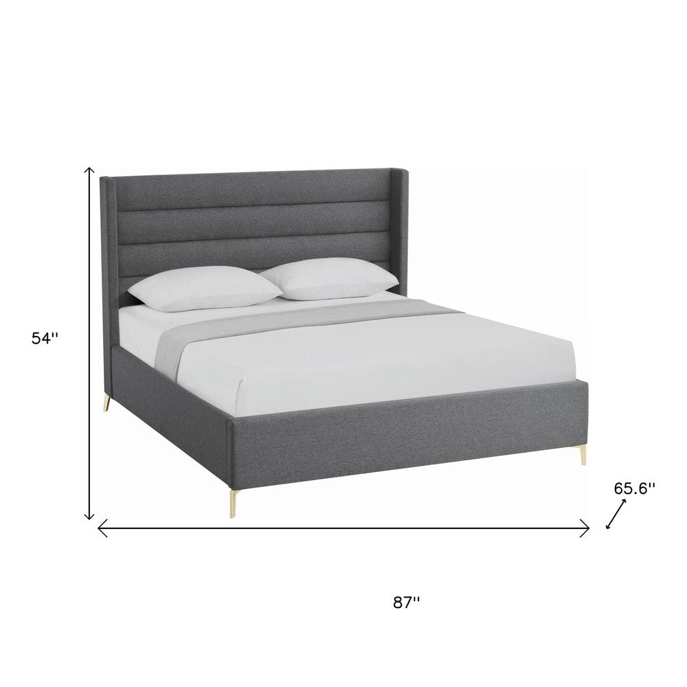 Gray Linen Upholstered King Bed Frame HomeRoots