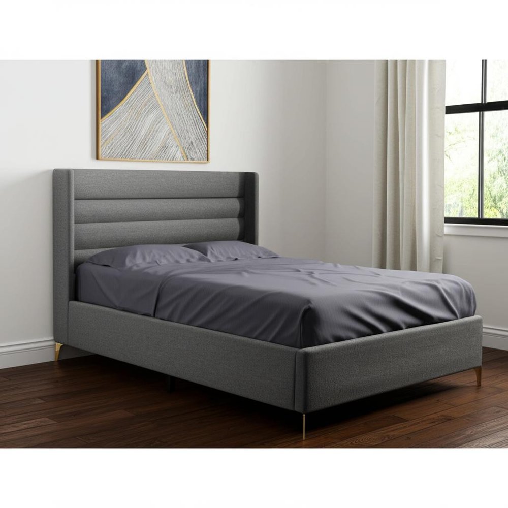 Gray Linen Upholstered King Bed Frame HomeRoots