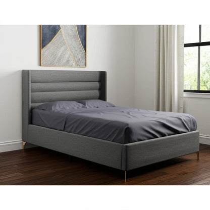 Gray Linen Upholstered King Bed Frame HomeRoots