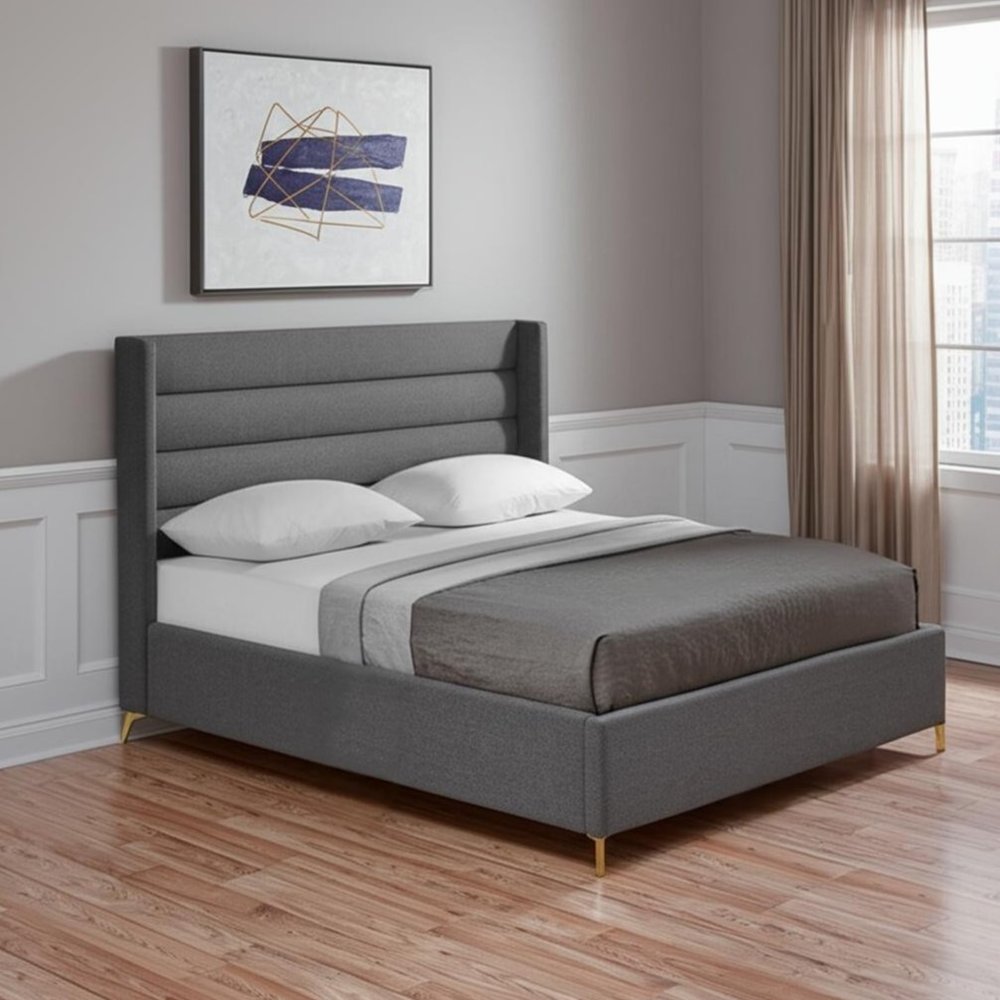 Gray Linen Upholstered King Bed Frame HomeRoots