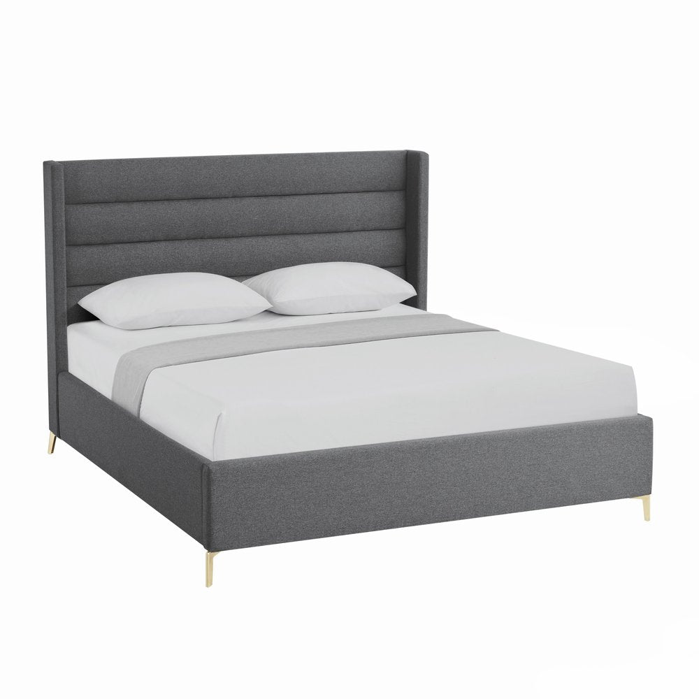 Gray Linen Upholstered King Bed Frame HomeRoots
