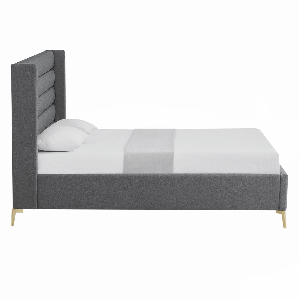 Gray Linen Upholstered King Bed Frame — view 14