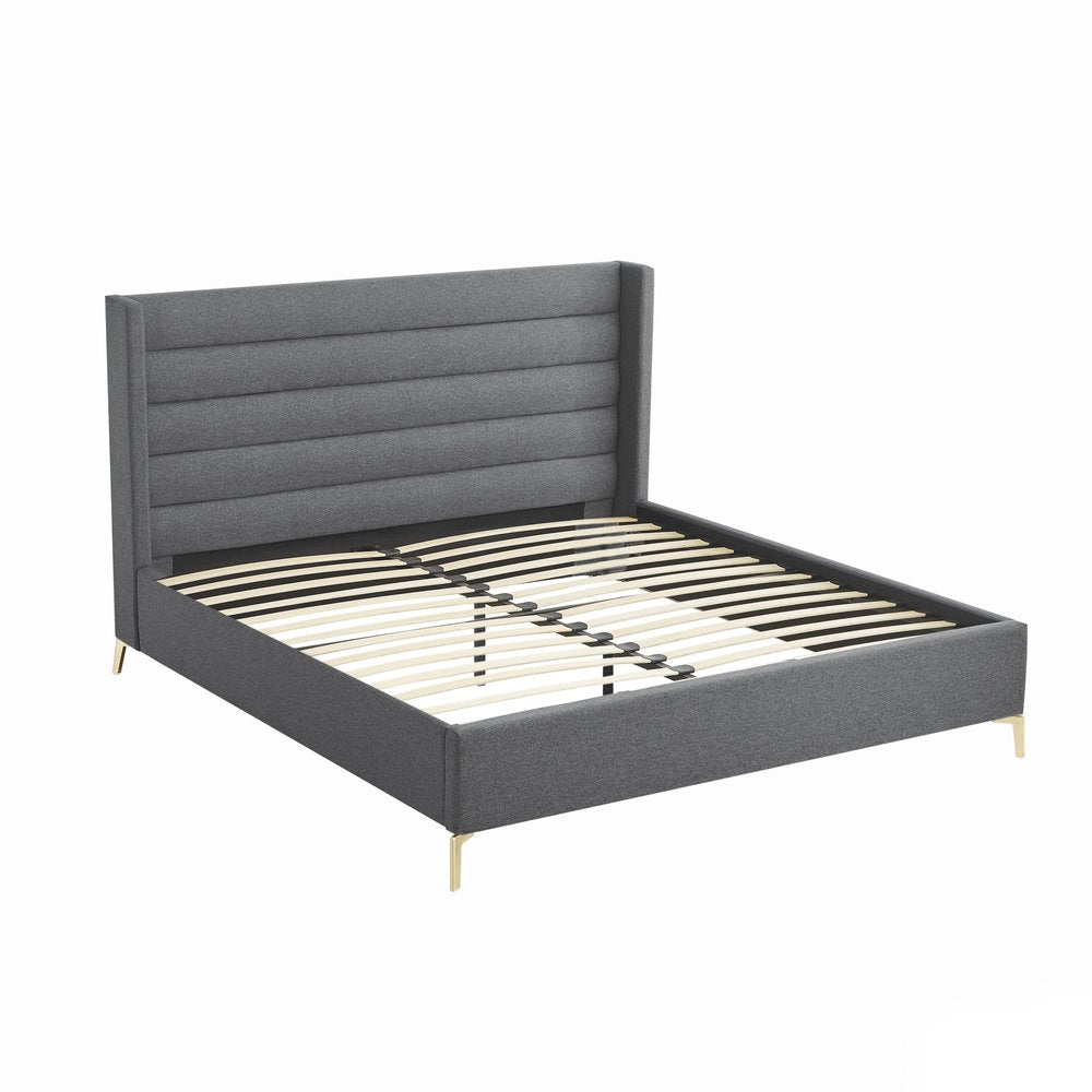 Gray Linen Upholstered King Bed Frame HomeRoots