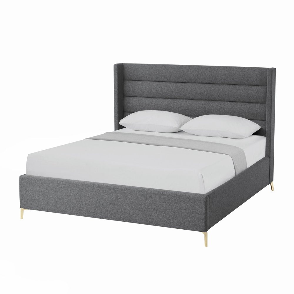 Gray Linen Upholstered King Bed Frame — view 13