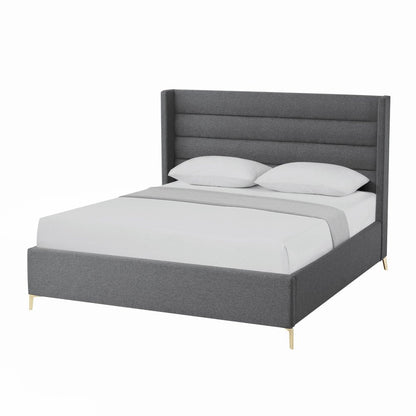 Gray Linen Upholstered King Bed Frame HomeRoots