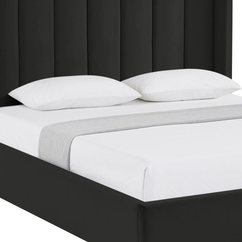 Black Velvet Upholstered Queen Bed Frame — view 7